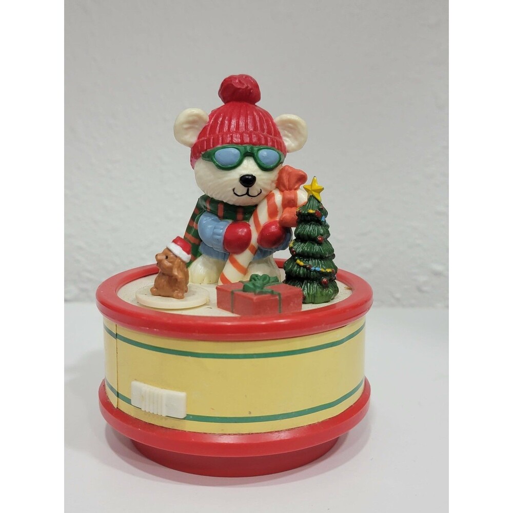 Vintage Christmas Music Box Seymour Mann Motion Musicals 1991 Polar Bear Dog